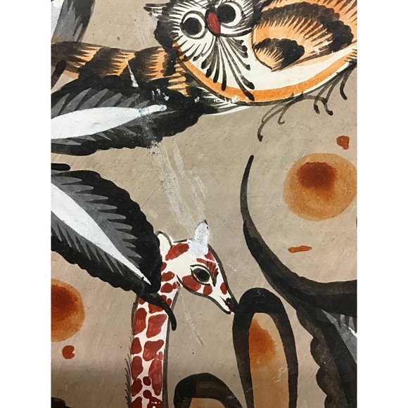 Vintage Mexican Tonala Burnished Pottery Charger Plate Signed Hanging Giraffe Ow - Picture 7 of 7